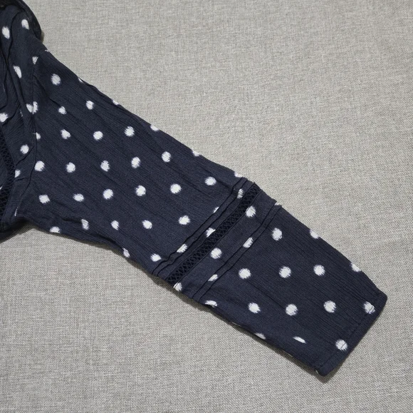 CASLON Blue Boho Blouse White Polka Dots Long Sleeves Size XL - Picture 12 of 12